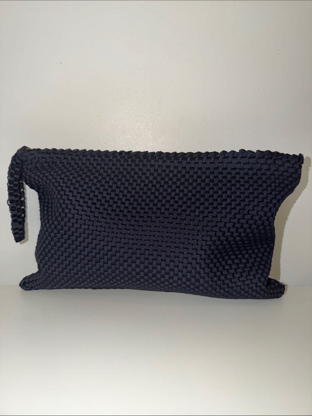 Vintage Navy Blue Woven Satin Medium Clutch Wristlet Bag